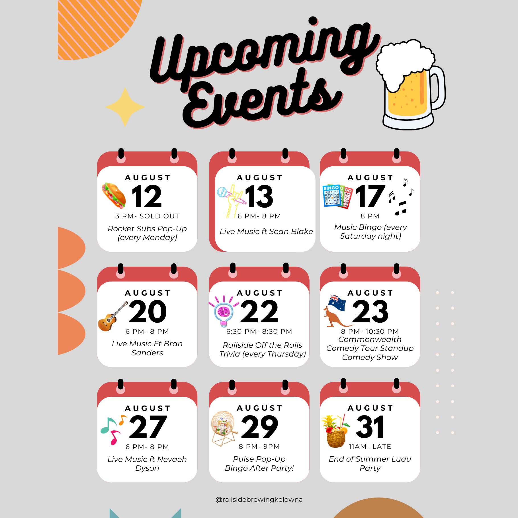 railside brewery new events august 2024 in kelowna