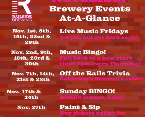 november brewery events at a glance for railside brewing in kelowna