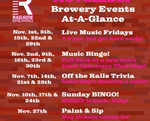 november brewery events at a glance for railside brewing in kelowna bc