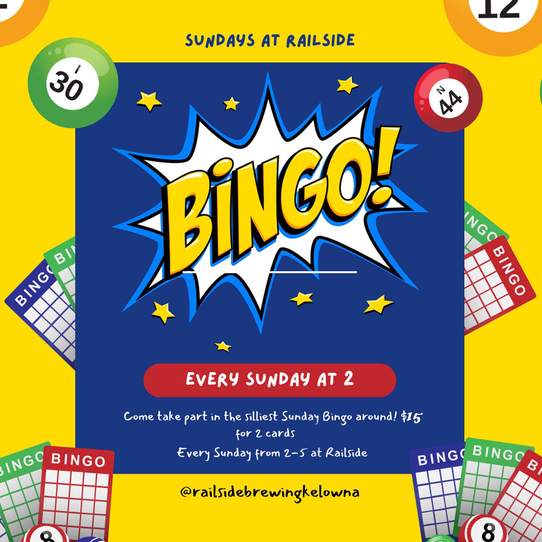 bingo sundays at railside brewing in kelowna downtown