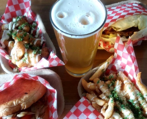 bbq boss burgers fries beer at railside brewing