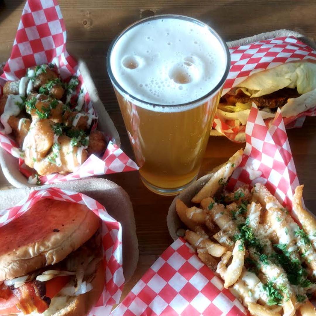 bbq boss burgers fries beer at railside brewing
