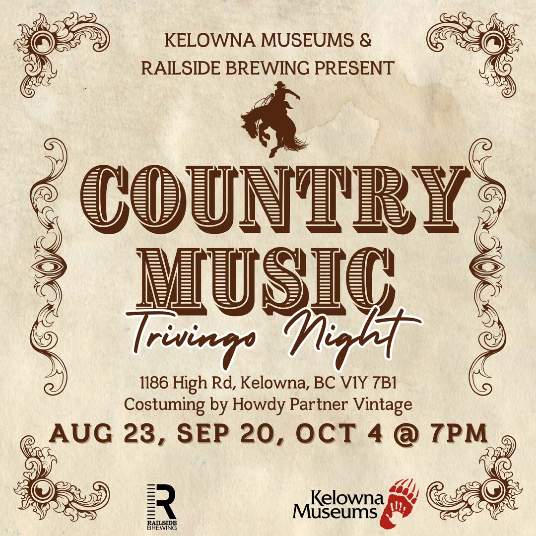 country music in kelowna at railside brewing august 23 sept 20 oct 4