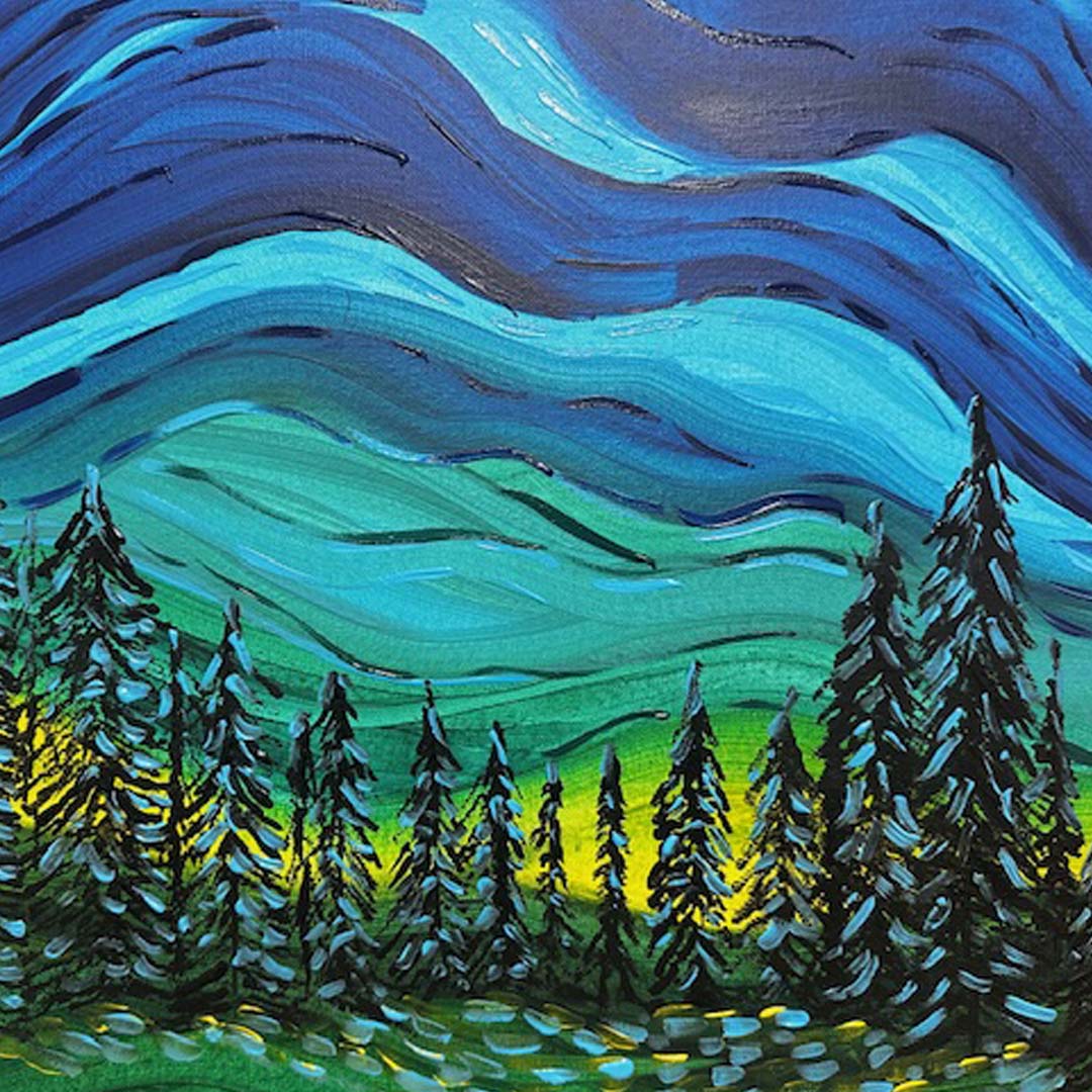 paint and sip at railside january 2026 northern lights
