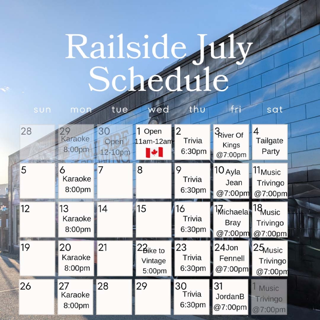 july events at railside brewing in kelowna