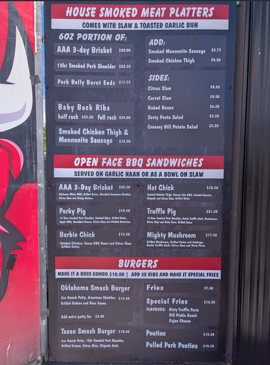 railside brewing menu from bbq boss food truck